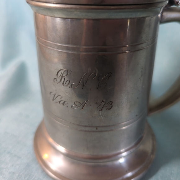 Vintage 1943 Pewter Glass Bottom Mug Stein With Hinged Lid - Picture 5 of 10
